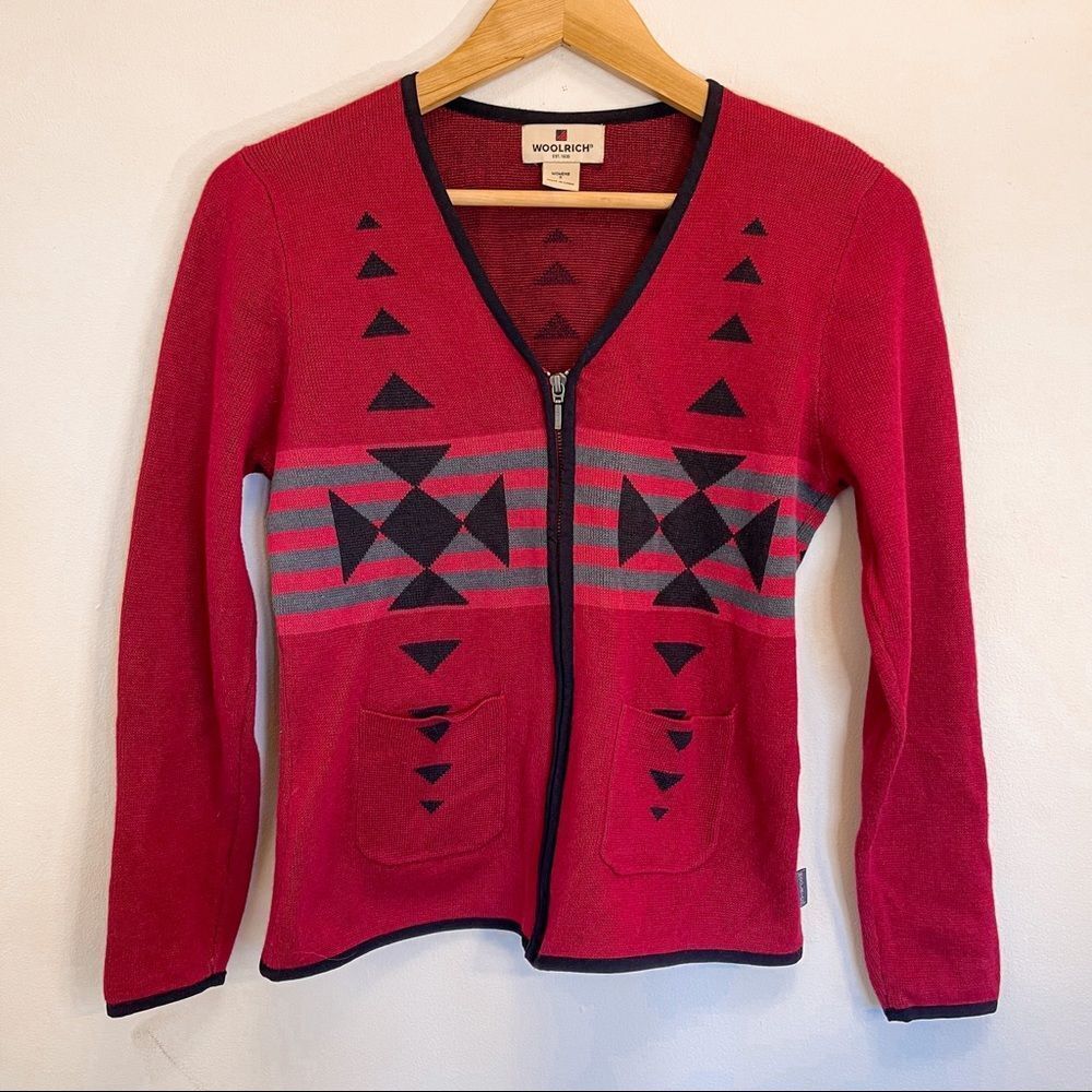 Woolrich Red‎ Ruby Aztec Zip Up Cardigan Size S
